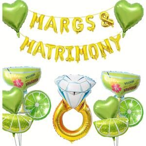 Margs and Matrimony Bachelorette Party Backdrop Decorations Lime 🍋‍🟩 Ring
